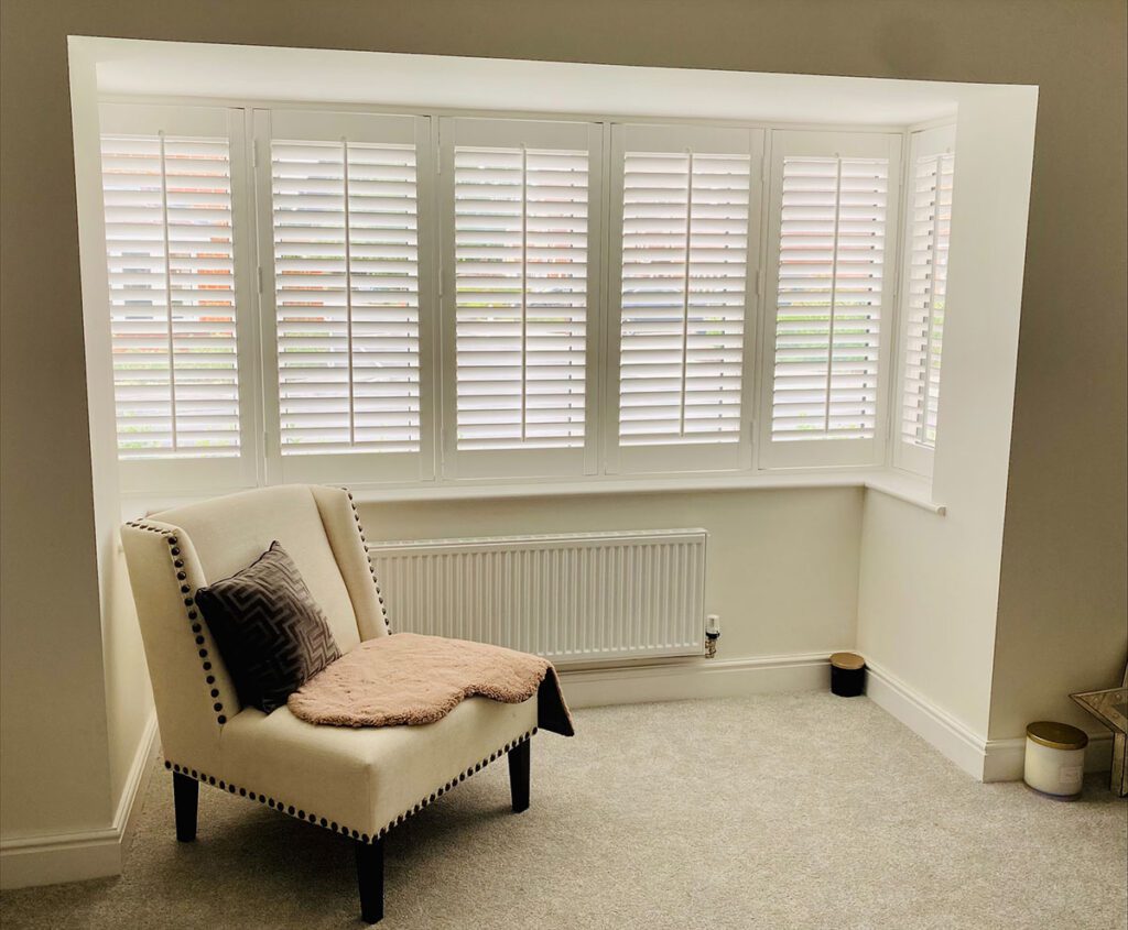 Full Height, white and cream Plantation Shutters produced by ShuttersUFIT in kent